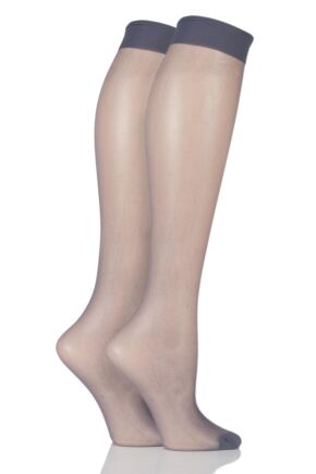 Ladies 2 Pair Elle 15 Denier Knee Highs With Comfort Cuff French Grey