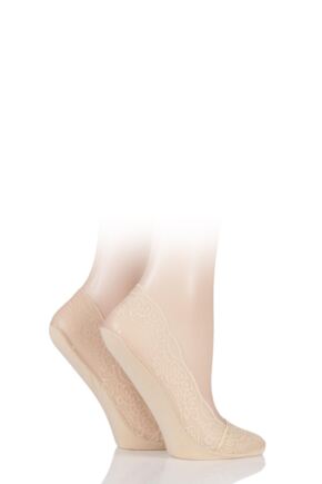 Ladies 2 Pair Elle Lace Shoe Liner Socks with Grip