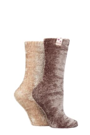 Ladies 2 Pair Elle Chenille Leisure Socks