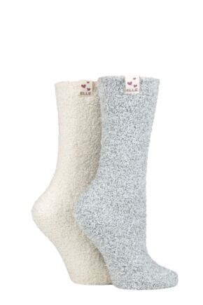 Ladies 2 Pair Elle Cosy Bed & Slipper Socks Grey Mist 4-8 Ladies