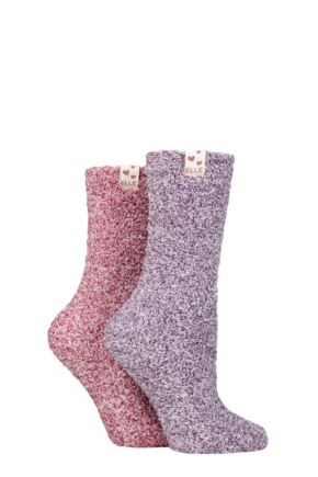 Ladies 2 Pair Elle Cosy Bed & Slipper Socks Royal Purple 4-8 Ladies