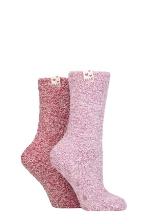 Ladies 2 Pair Elle Cosy Bed & Slipper Socks Smokey Pink 4-8