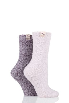 Ladies 2 Pair Elle Two Tone Soft and Cosy Bed Socks