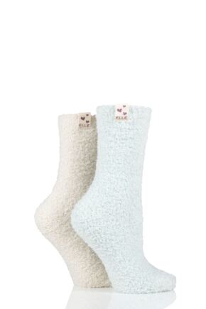 Ladies 2 Pair Elle Two Tone Soft and Cosy Bed Socks