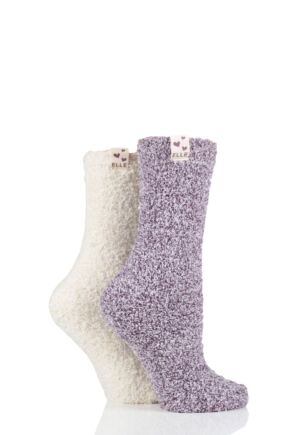 Ladies 2 Pair Elle Two Tone Soft and Cosy Bed Socks