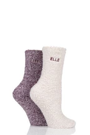 Ladies 2 Pair Elle Two Tone Soft and Cosy Bed Socks