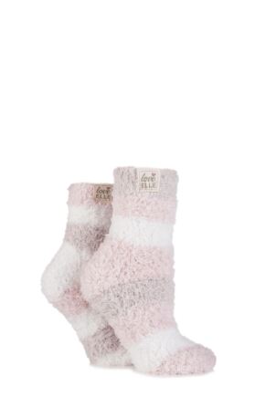 Ladies 2 Pair Elle Fluffy and Cosy Blissful Bed Time Socks Powder Pink 4-8