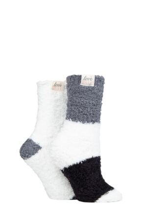 Ladies 2 Pair Elle Fluffy and Cosy Blissful Bed Time Socks Luna Grey Broad 4-8 Ladies