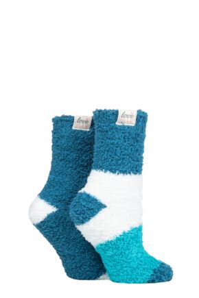 Ladies 2 Pair Elle Fluffy and Cosy Blissful Bed Time Socks Peacock Broad 4-8 Ladies