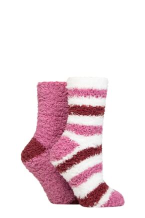 Ladies 2 Pair Elle Fluffy and Cosy Blissful Bed Time Socks Smokey Pink 4-8