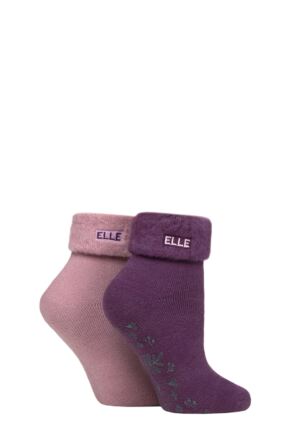 Ladies 2 Pair Elle Thermal Bed and Slipper Socks Royal Purple 4-8 Ladies