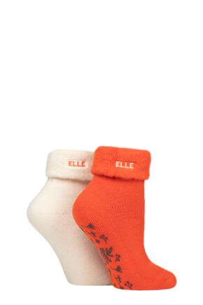 Ladies 2 Pair Elle Thermal Bed and Slipper Socks Rust 4-8 Ladies