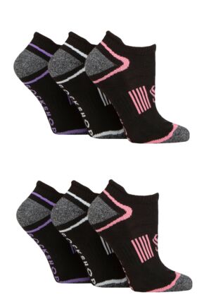 Ladies 6 Pair SOCKSHOP Performance Sport Half Cushioned Tech Trainer Socks