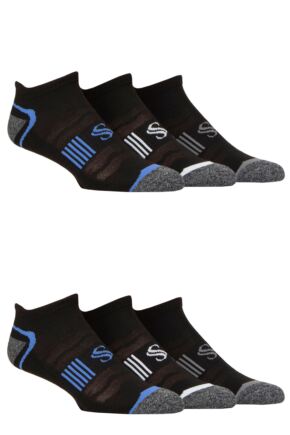 Mens 6 Pair SOCKSHOP Performance Sport Tech Half Cushioned Trainer Socks