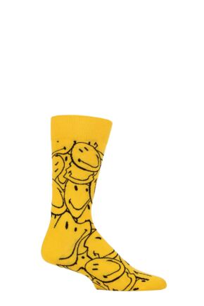 Mens and Ladies 1 Pair Happy Socks Super Smiley Socks Yellow 4-7 Unisex