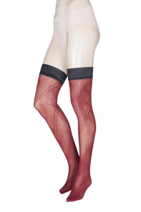 Ladies 1 Pair Trasparenze Soave Patterned Opaque Hold Ups Red Small / Medium