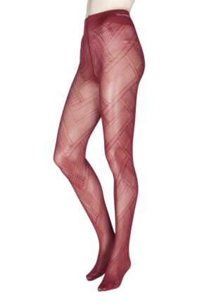 Ladies 1 Pair Trasparenze Soave Patterned Opaque Tights Red Large