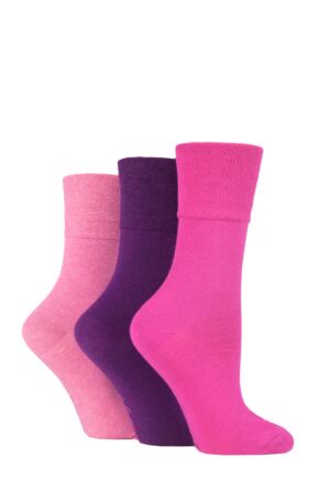 Kids 3 Pair Gentle Grip Plain Cotton Socks Pink / Purple 12.5-3.5