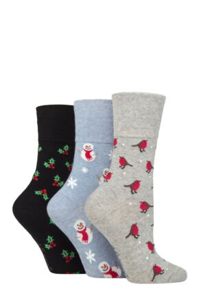 Ladies 3 Pair SOCKSHOP Gentle Grip Christmas Socks Noel 4-8