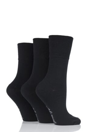 Ladies 3 Pair Gentle Grip Plain Cotton Socks Black 4-8 Ladies
