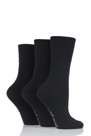 Ladies 3 Pair Gentle Grip Plain Cotton Socks