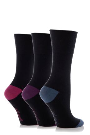 Ladies 3 Pair Gentle Grip Contrast Heel and Toe Socks