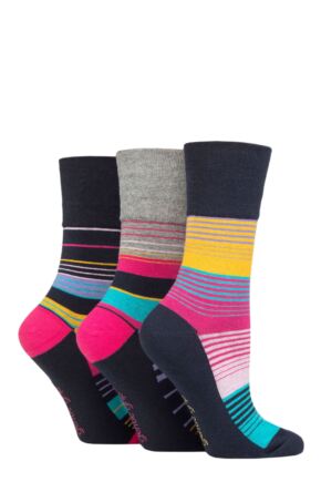 Ladies 3 Pair Gentle Grip Colourburst Socks