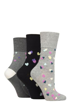 Ladies 3 Pair Gentle Grip Colourburst Socks