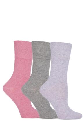 Ladies 3 Pair Gentle Grip Sammy Plain Cotton Socks
