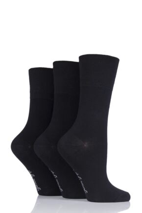 Ladies 3 Pair Gentle Grip Plain Bamboo Socks Black 4-8