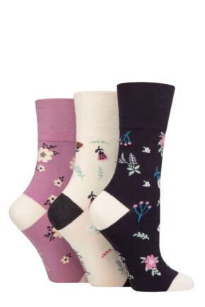 Ladies 3 Pair Gentle Grip Patterned Bamboo Socks