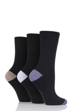 Ladies 3 Pair Gentle Grip Contrast Heel and Toe Socks