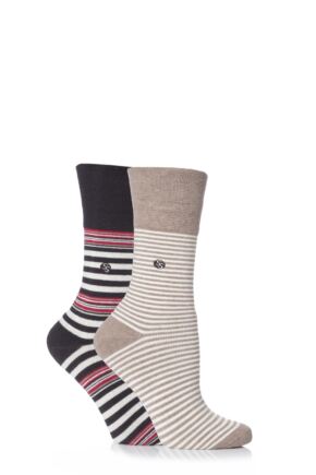 Ladies 2 Pair Gentle Grip Juliet Striped Cushioned Socks