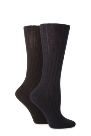 Ladies 2 Pair Jennifer Anderton Plain Ribbed Boot Socks 25% OFF This Style