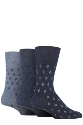 Mens 3 Pair Gentle Grip Cotton Argyle Patterned and Striped Socks