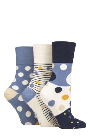 Women's 3 Pair Gentle Grip Cotton Patterned and Striped Socks