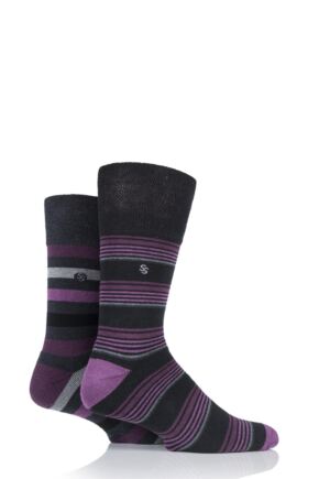 Mens 2 Pair Gentle Grip Multi Stripe Cushioned Socks