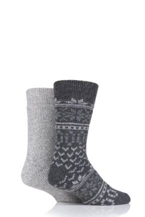 Mens 2 Pair SOCKSHOP Ribbed Wool Boot Socks with Smooth Toe Seams Grey 6-11