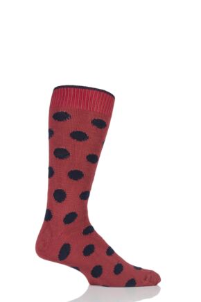 Mens 1 Pair SOCKSHOP of London Spotty Cotton Socks Terracotta / Rich Navy 7-11