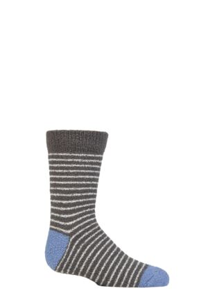 Kids 1 Pair Thought Sammie Stripe and Spot Recycled Polyester Fluffy Socks Dark Grey Marle 12-24 Months