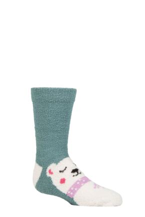 Kids 1 Pair Thought Billie Animal Recycled Polyester Fluffy Socks Eucalyptus Blue 0-12 Months
