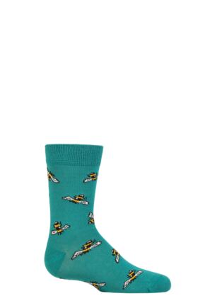 Kids 1 Pair Thought Lou Bee Bamboo Socks Peacock Green 4-6 Years