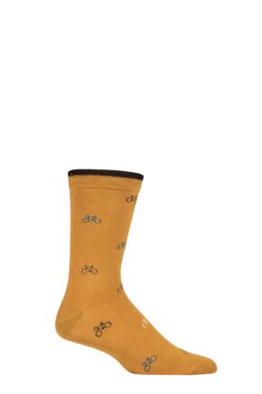 Mens 1 Pair Thought Fergus Bicycle Bamboo and Organic Cotton Socks Amber Yellow 7-11 Mens