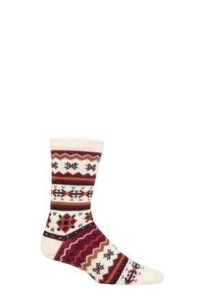Mens 1 Pair Thought Hendry Fairisle Wool Socks Cream 7-11 Mens