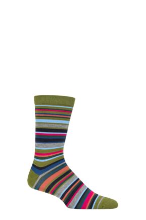 Mens 1 Pair Thought Multi Stripe Organic Cotton and Bamboo Socks Olive Green 7-11 Mens