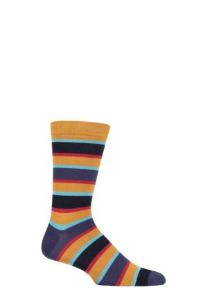 Mens 1 Pair Thought Bright Rugby Stripes Bamboo and Organic Cotton Socks Amber Yellow 7-11 Mens