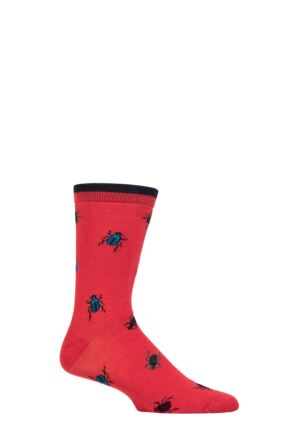 Mens 1 Pair Thought Brody Bamboo Bug Socks Hibiscus Red 7-11