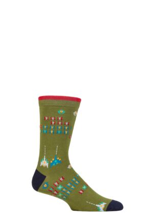 Mens 1 Pair Thought Bamboo and Organic Cotton Arcade Games Socks Moss Green 7-11 Mens