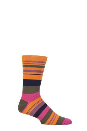 Mens 1 Pair Thought Bamboo and Organic Cotton Striped Socks Turmeric Yellow 7-11 Mens