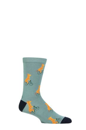 Mens 1 Pair Thought Bamboo and Organic Cotton Animals on Bikes Socks Green 7-11 Mens